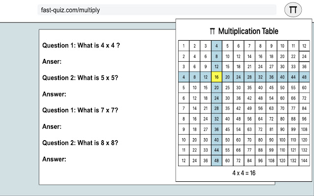 Times Table chrome extension