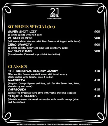 21 Shots "The MRP Bar" menu 