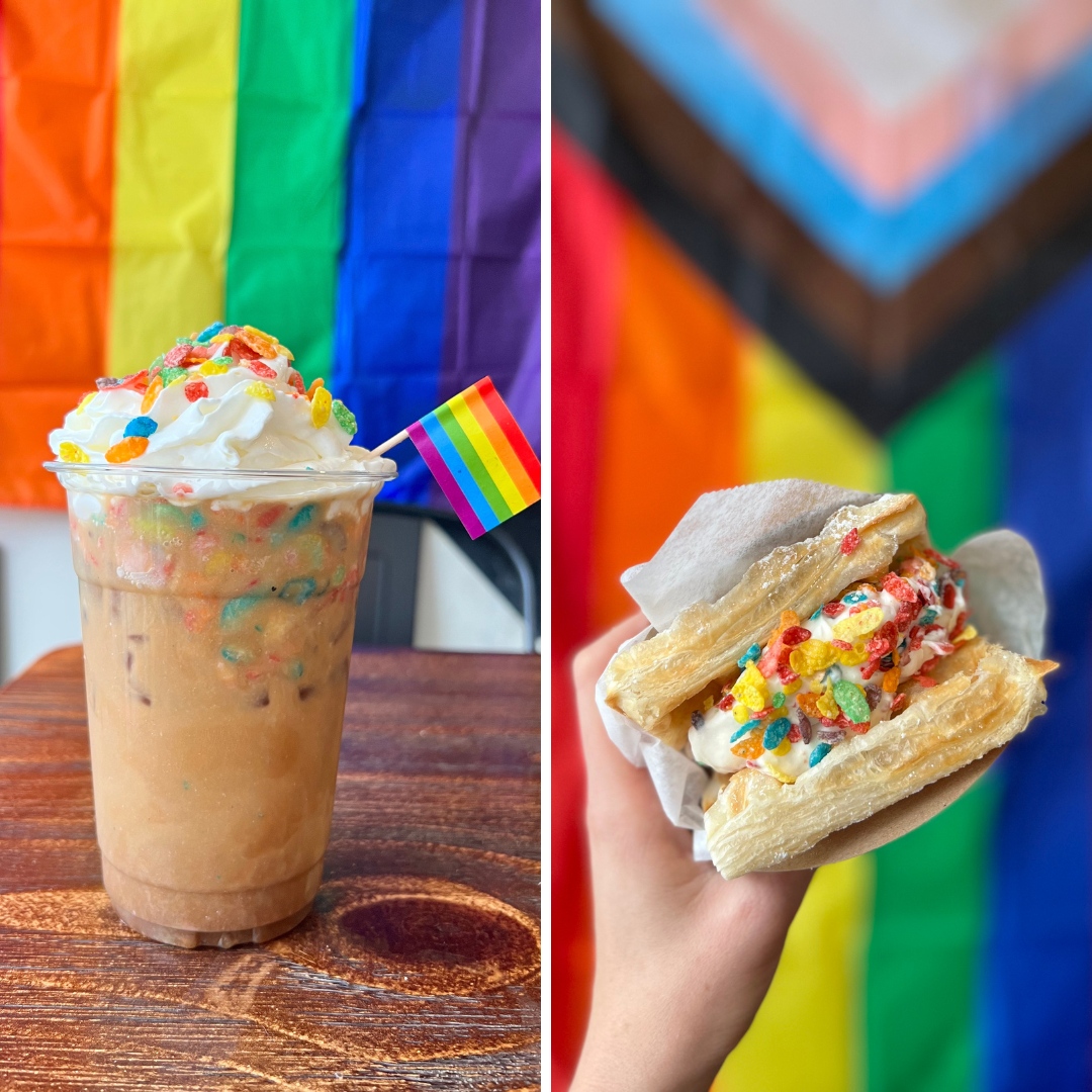 Happy Pride! 🏳️‍🌈 Try our Gluten Free Pride waffle or a Pride cereal milk latte! 10% of our profits go to supporting the Trevor project!