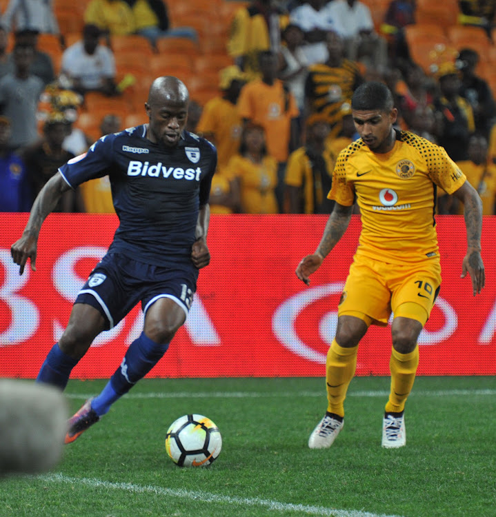 Sifiso Hlanti of Bidvest Wits challenged by Keagan Buchanan of Kaizer Chiefs during 2017/18 Absa Premiership game between Kaizer Chiefs and Bidvest Wits at FNB Stadium on 155September 2017.