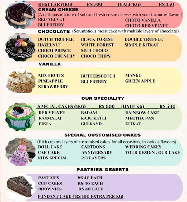 Creamy Layers Premium Cakes menu 