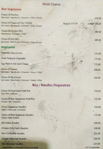 Pabitra Royal Regency menu 