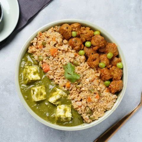 Palak Paneer, Soya Matar & Millet Pulao