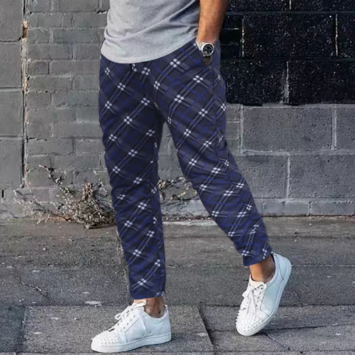 Title 5, Mens New Digital Print Plaid Fashion Sports Lo...