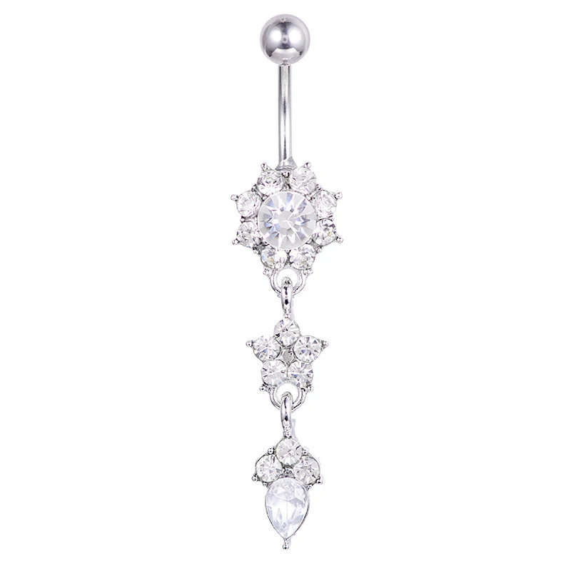 Wasser Tropfen Blume Bauchpiercing für Damen mit Diamanten Anhänger, Bauchnabel Schmuck, funkelnde Schönheit, stilvolles Accessoire.