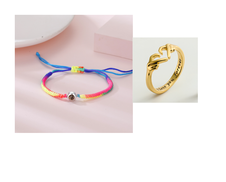 Pulseira personalizada com projeção de fotos 100 idiomas Eu te amo Pulseiras com fotos personalizadas Joias para casais Presente do Dia das Mães