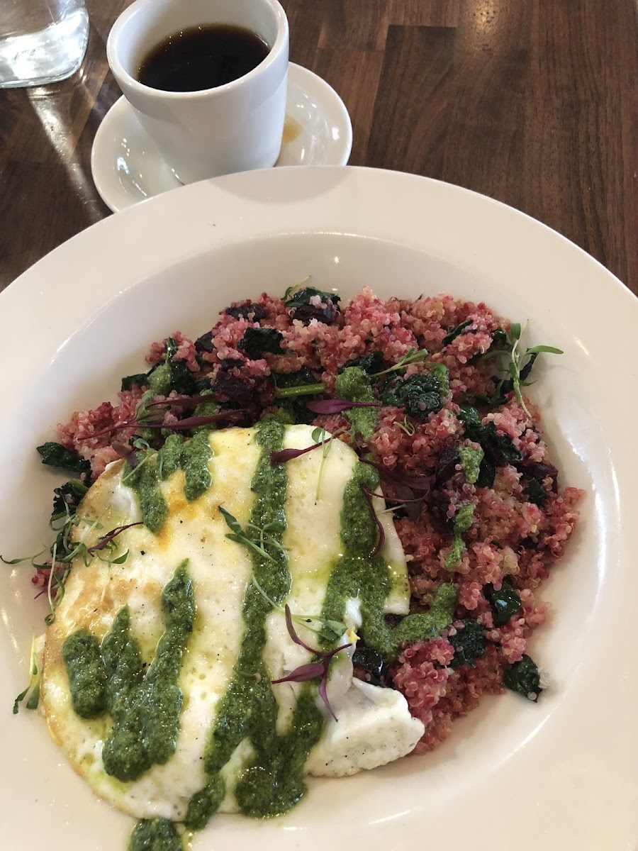 Quinoa beet and greens with eggs. Delicious!!