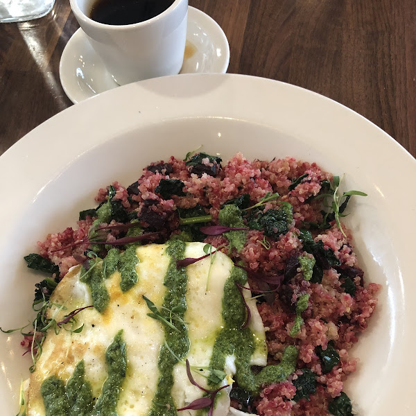 Quinoa beet and greens with eggs. Delicious!!