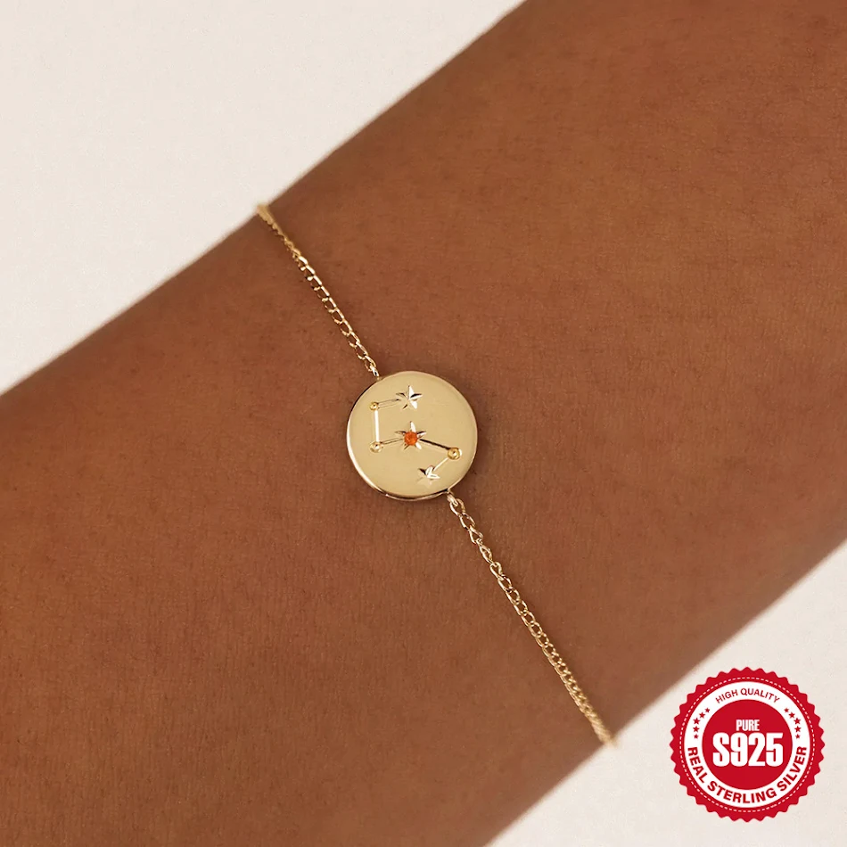 Bracelet en argent sterling S925 avec diamant et pierre de naissance des constellations. Cadeau quotidien pour anniversaire.