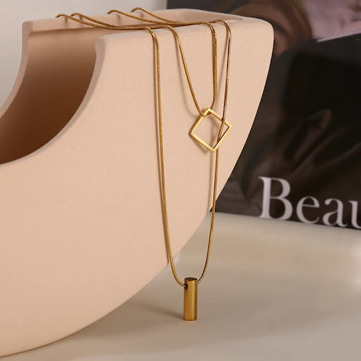 Title 4, Fashion Geometric Necklace Double-layer Adjusta...
