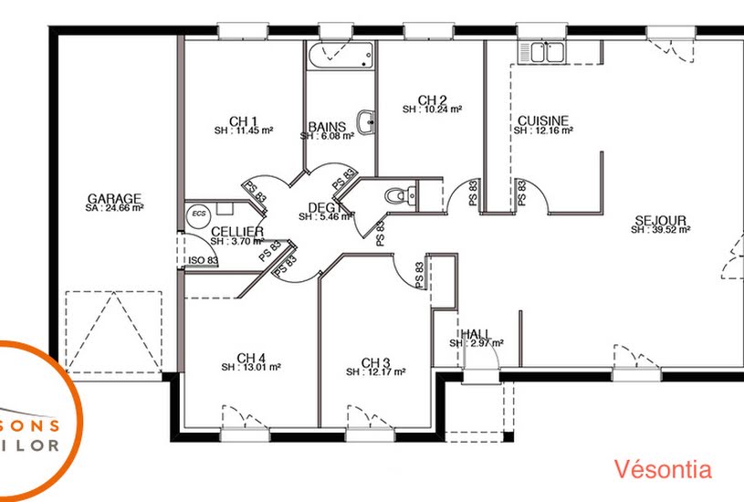  Vente Terrain + Maison - Terrain : 1 900m² - Maison : 109m² à Byans-sur-Doubs (25320) 