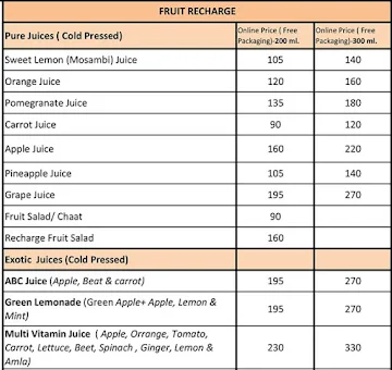 Recharge De Cafe menu 