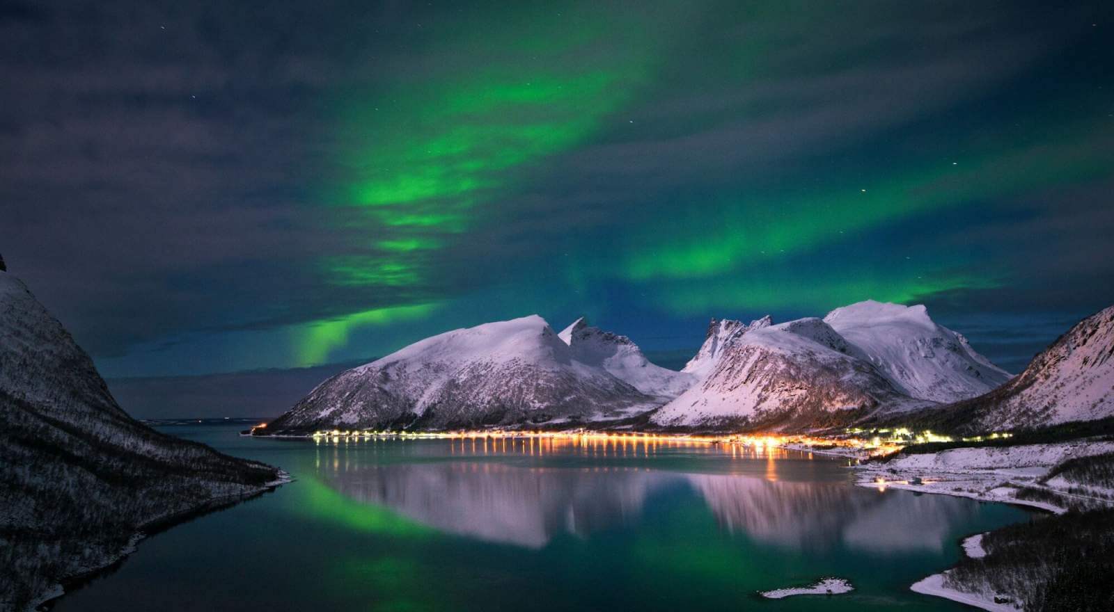 Senja, snow capped mountains