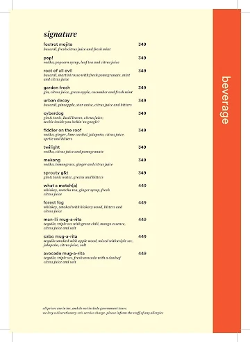 Foxtrot Gastropub menu 