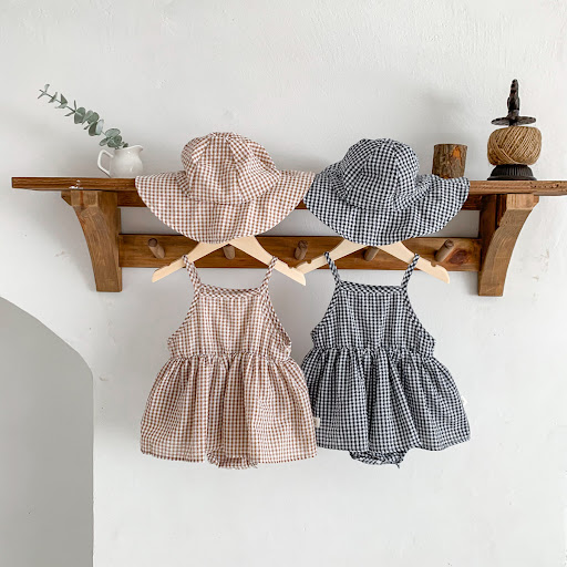 Title 8, Girls Plaid Sling One-piece Romper Princess Dr...