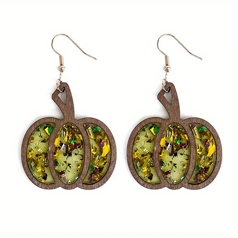 Retro houten oorbellen met grote pompoen voor Halloween, Herfst en Thanksgiving. Unieke oorbellen voor dames.