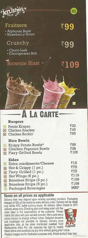 KFC menu 