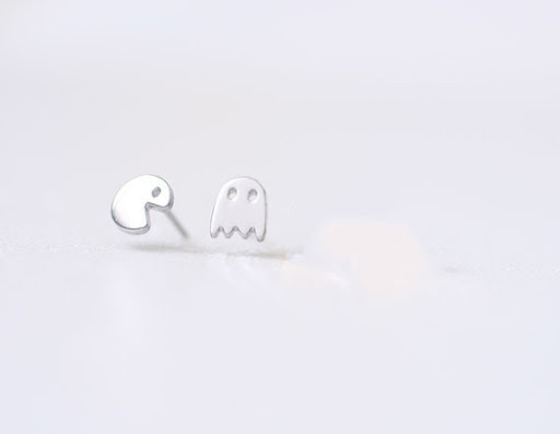 Title 3, Cartoon Pacman Small Earrings with Small Ghosts...