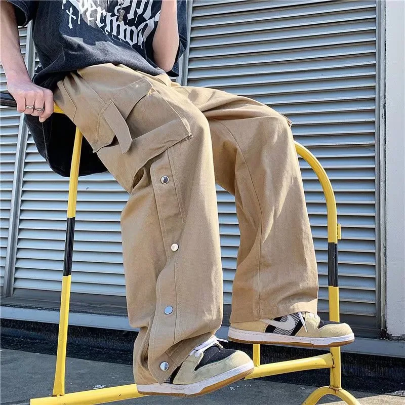 Calças casuais masculinas com fivela, estilo Europa e América. Conforto e design moderno para o dia a dia e momentos casuais.