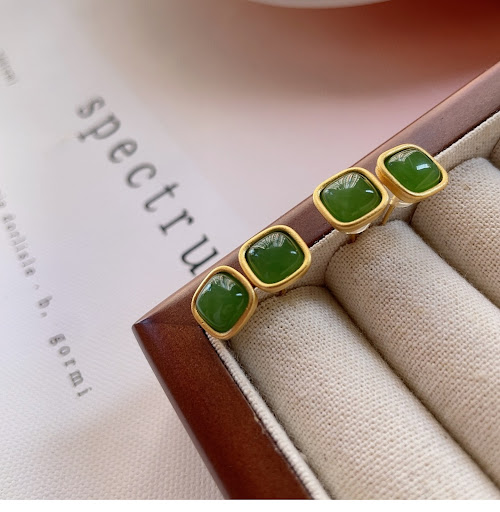 Title 5, Natural Hotan Jade Square Earrings offer timele...