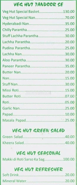 Veg Hut menu 