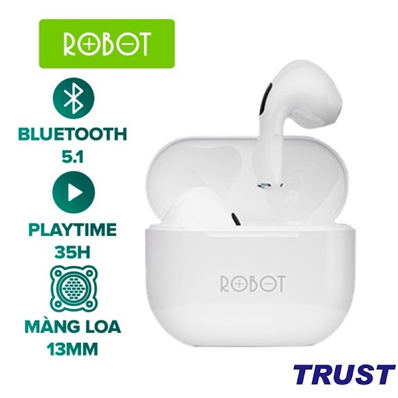 Tai Nghe Không Dây True Wireless Robot Airbuds T50 Semi Inear Bluetooth 5.1 Kháng Nước Ipx4 Âm Thanh Rõ Nét Playtime 35H