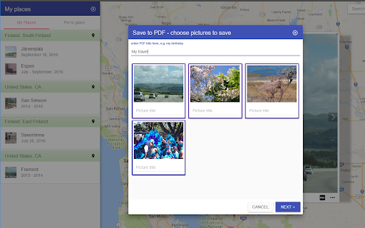 Google Photos on map: browse, pin, PDF