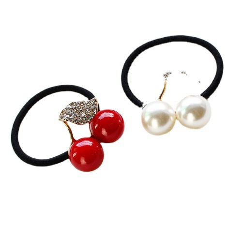Title 5, Small and cute rhinestone cherry hair rope. Ado...