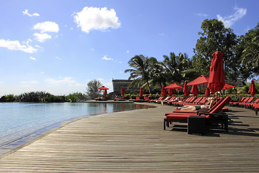 Lazing at the adults-only zen pool at Club Med La Plantation d'Albion in Mauritius.