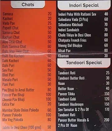 Indori  Zaika menu 