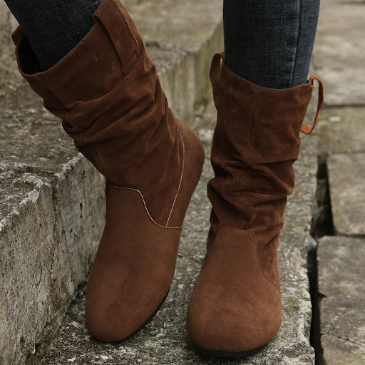 Title 5, Womens round toe flat boots, fashion solid col...