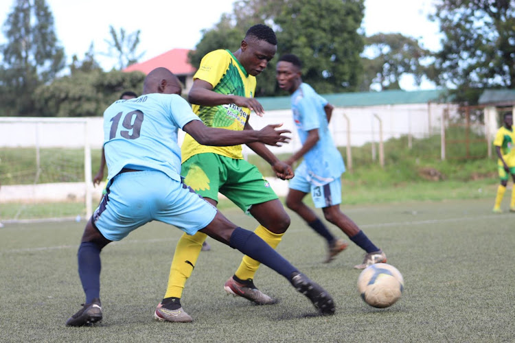 Action between Darajani Gogo and Kisumu All Stars at Moi Stadium in Kisumu