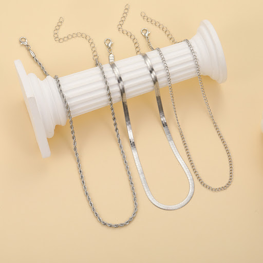 Title 3, Three Basic Snake Bones Chain Twist Necklace Pe...