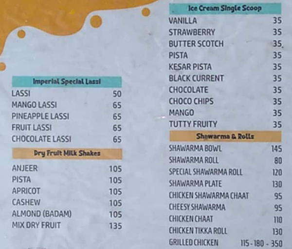 Imperial Restaurant  Jayanagar menu 