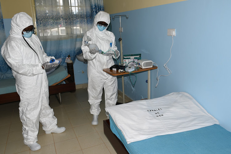 Medics in the Kamalel Covid-19 Isolation Center in Eldoret.