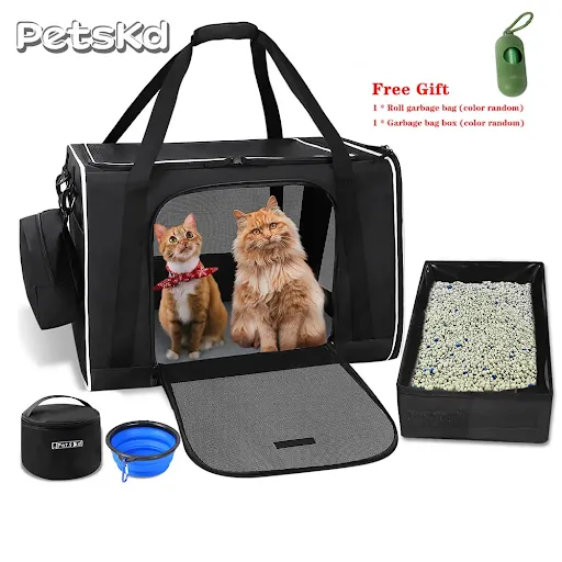 Large Cat Carrier with Litter Box and Cat Dog Bowl Pet Carrier Handbag for 2 Cats or Medium Dog Soft Dog Carrier Bag for