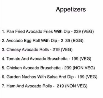 The Avocado Company menu 