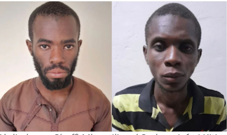 Abdirahman Shaffi Mkwatili and Sadam Jafari Kitia following their arrest in Moyale while on their way to join al-Shabaab in Somalia on July 12.