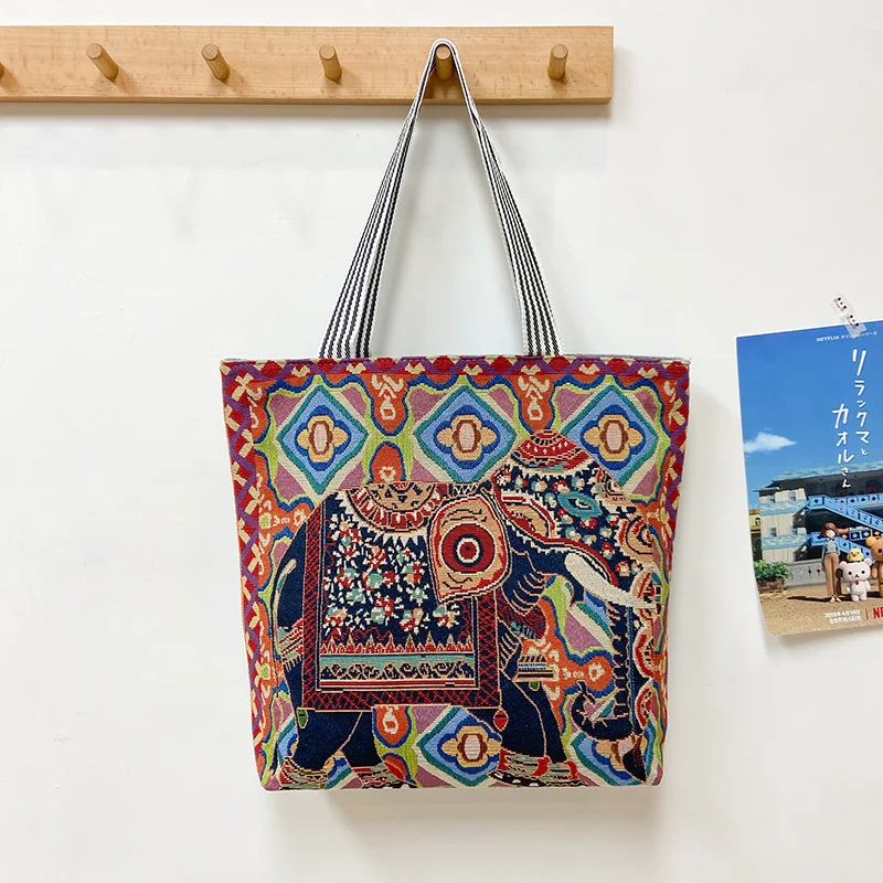 Elephant Pattern Cloth Bag Female Shoulder Bag Shopping Bag, a durable and stylish tote, perfect for shopping and everyd