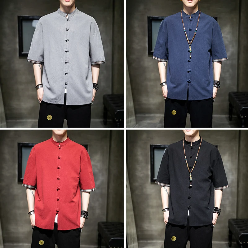 Camisa abotoada masculina cárdigan solto gola redonda estampada – Conforto e estilo para diversas ocasiões, ideal para o dia a dia.