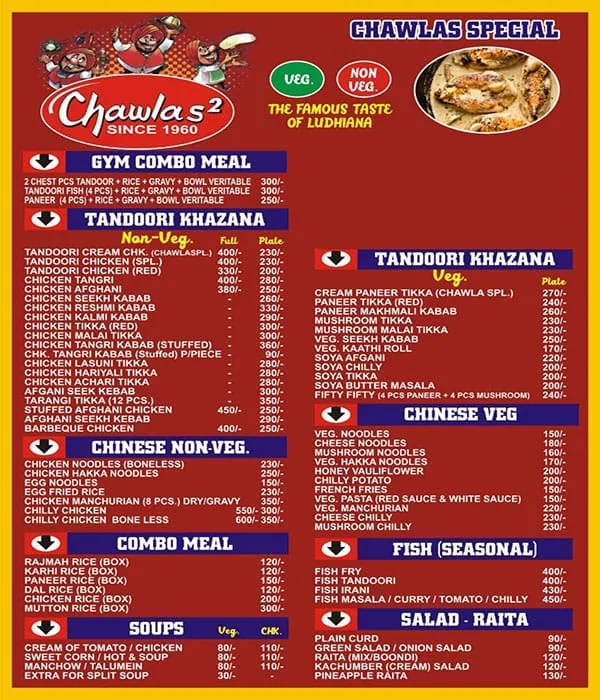 Chawla's² menu 