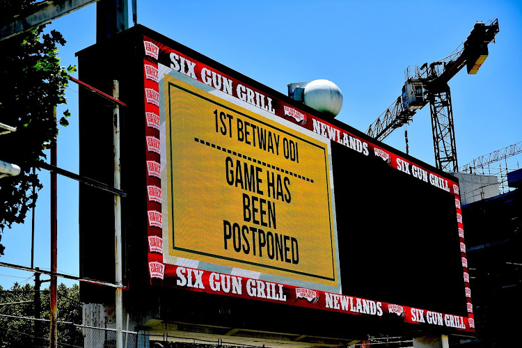 A view of the big screen before the 1st ODI match between SA and England at Newlands on December 4 2020.