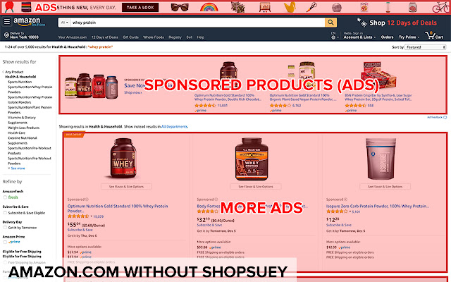 ShopSuey: Get rid of ads on Amazon and Ebay chrome extension