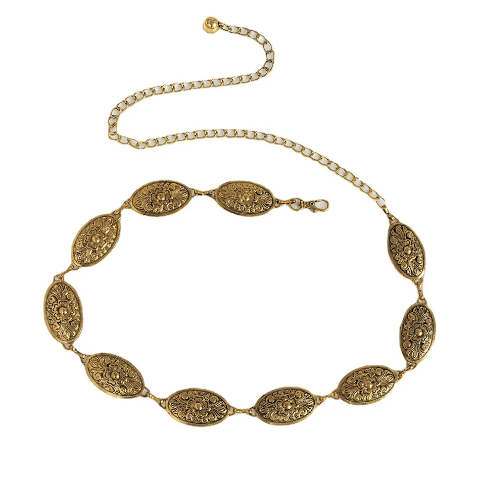 Gesneden vintage metalen tailleketting voor dames. Tijdloze charme die je figuur accentueert. Perfect accessoire voor de taille.