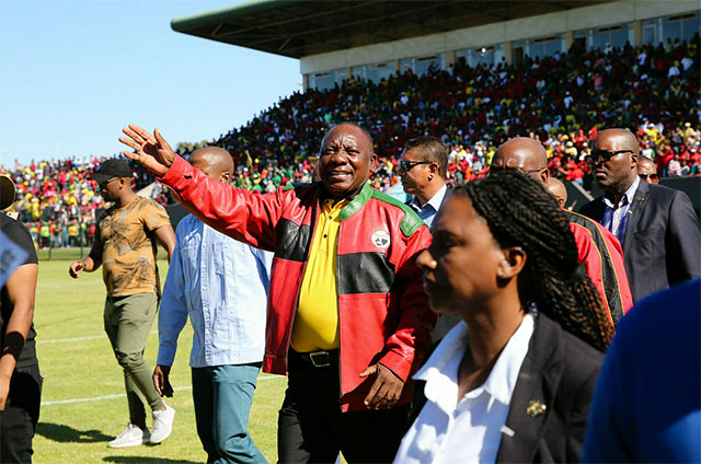 President Cyril Ramaphosa arrives at the Wolfson Stadium