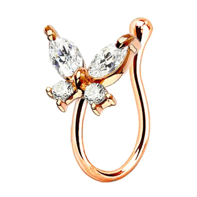 Damen U-Form Diamant Schmetterling Nasenring, modisch und persönlichkeitsstark, kein Piercing notwendig, ideal für Frauen.