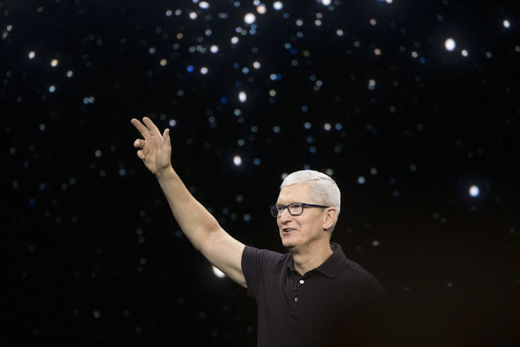 Apple CEO Tim Cook speaks during an event at Apple Park campus in Cupertino, California, the US, September 7 2022. Picture: NIC COURY/BLOOMBERG