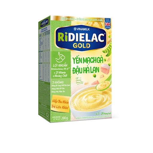 Bột ăn dặm Vinamilk Ridielac Gold Yến Mạch Gà Đậu Hà Lan 200g