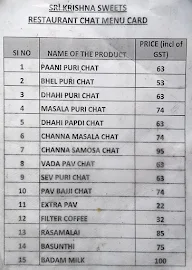 Sri Krishna Sweets menu 1