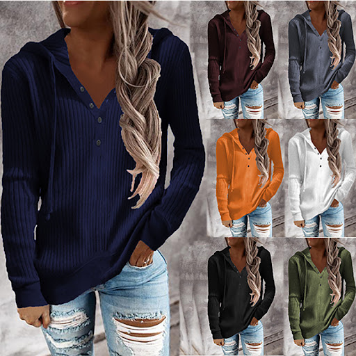 Title 4, Striped Casual Hooded Loose Knit Long-sleeved S...
